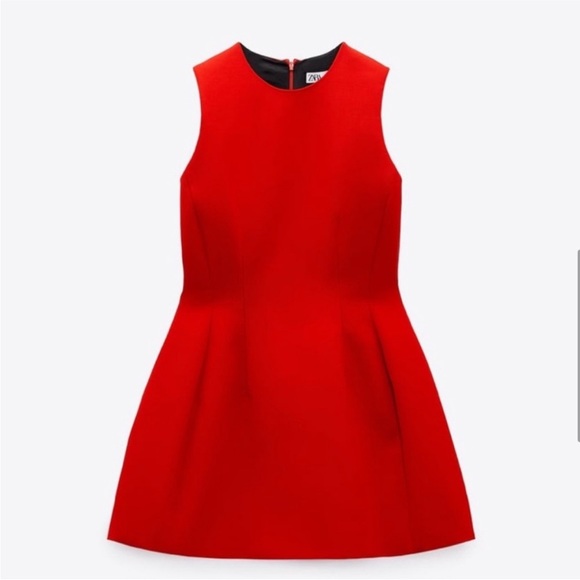 Zara red voluminous mini dress crepe material- Valentine’s Day dress - Picture 7 of 15